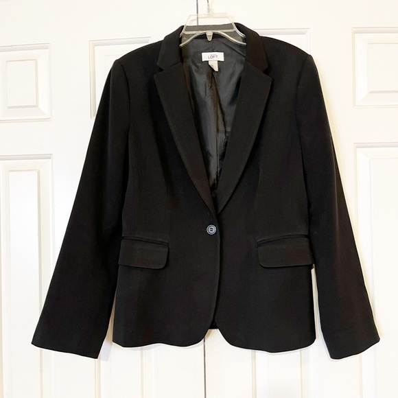 Ann Taylor Loft Plain Black lined one button blazer jacket w/ pockets Size 10 - Picture 1 of 12
